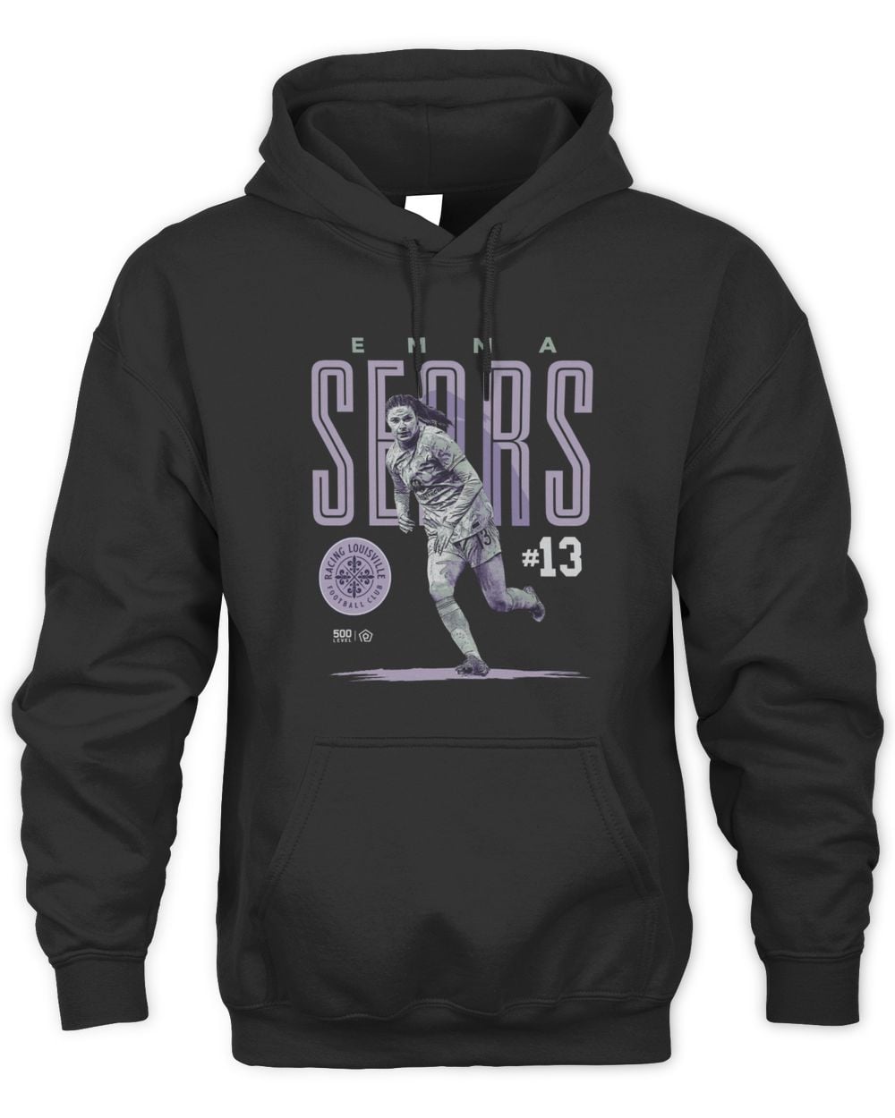 Men's 500 Level Emma Sears Black Racing Louisville FC Player Bitmap Graphic Hoodie Sweatshirt