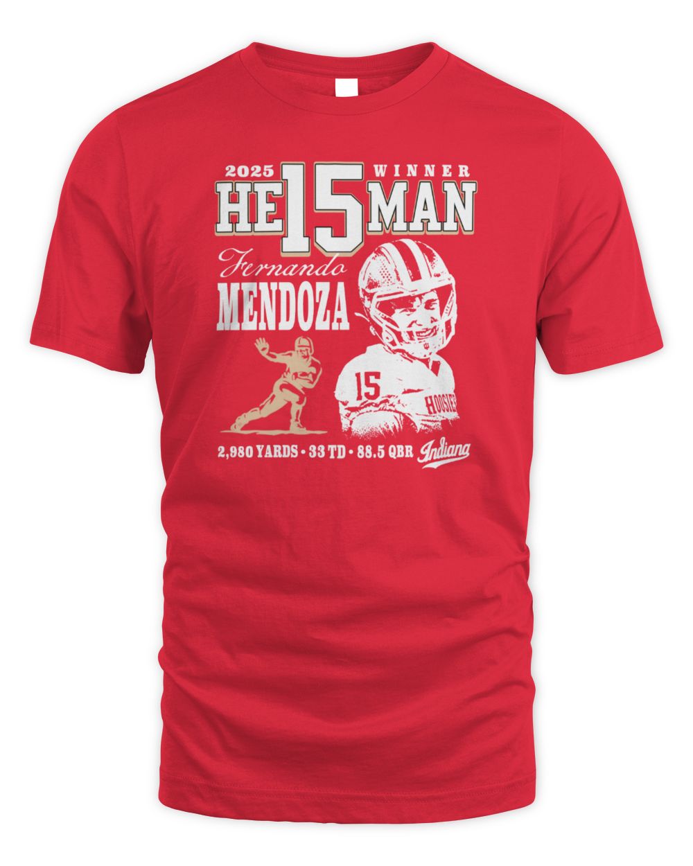 Fernando Mendoza Mens Crimson Indiana Hoosiers 2025 He15man Trophy Winner Fashion Player T Shirt