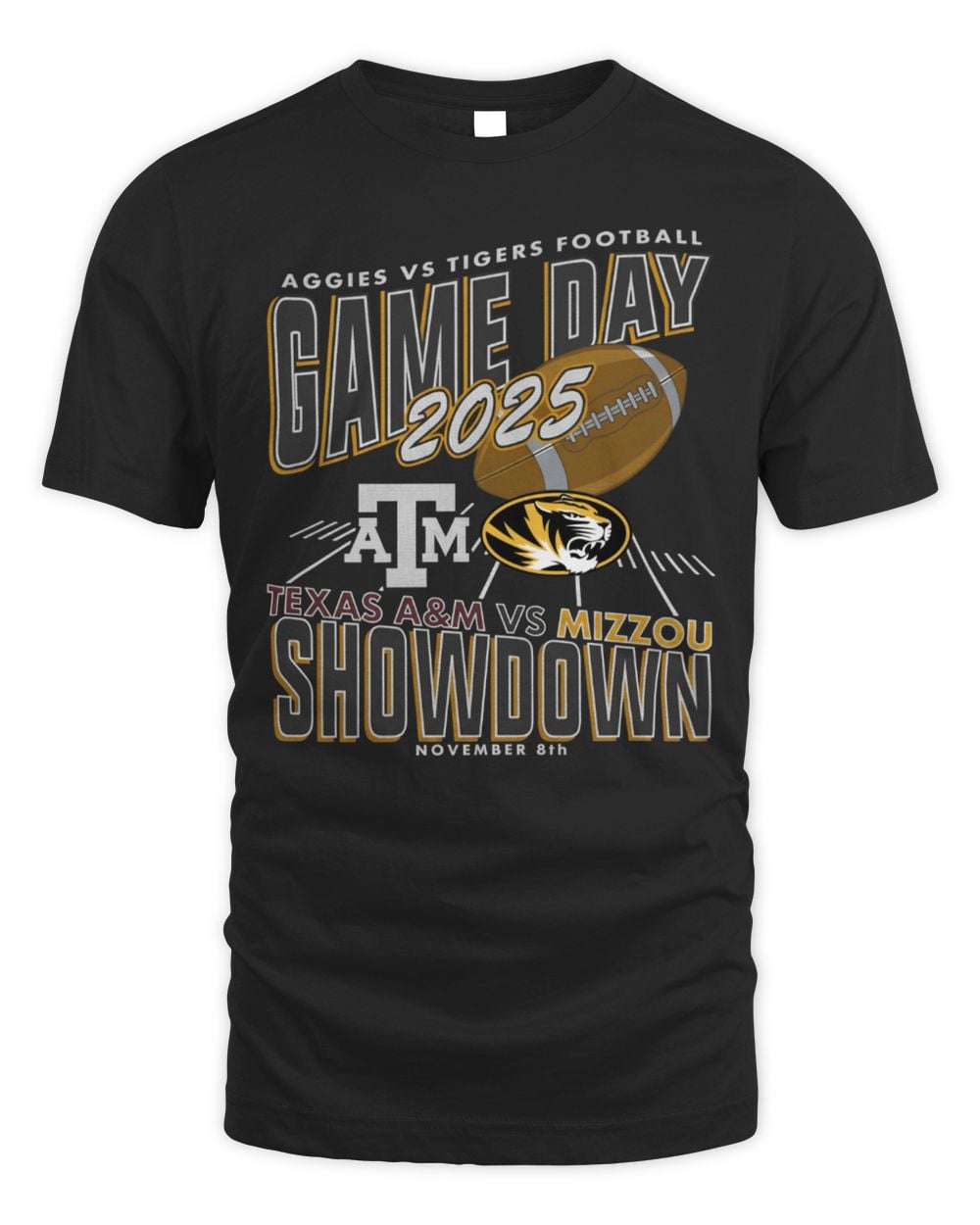 Missouri Tigers Black Football vs Texas A&M Aggies Short Sleeve T Shirt