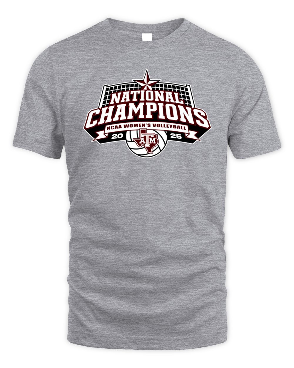 Texas A&M Volleyball 2025 National Champions Logo Grey Tee