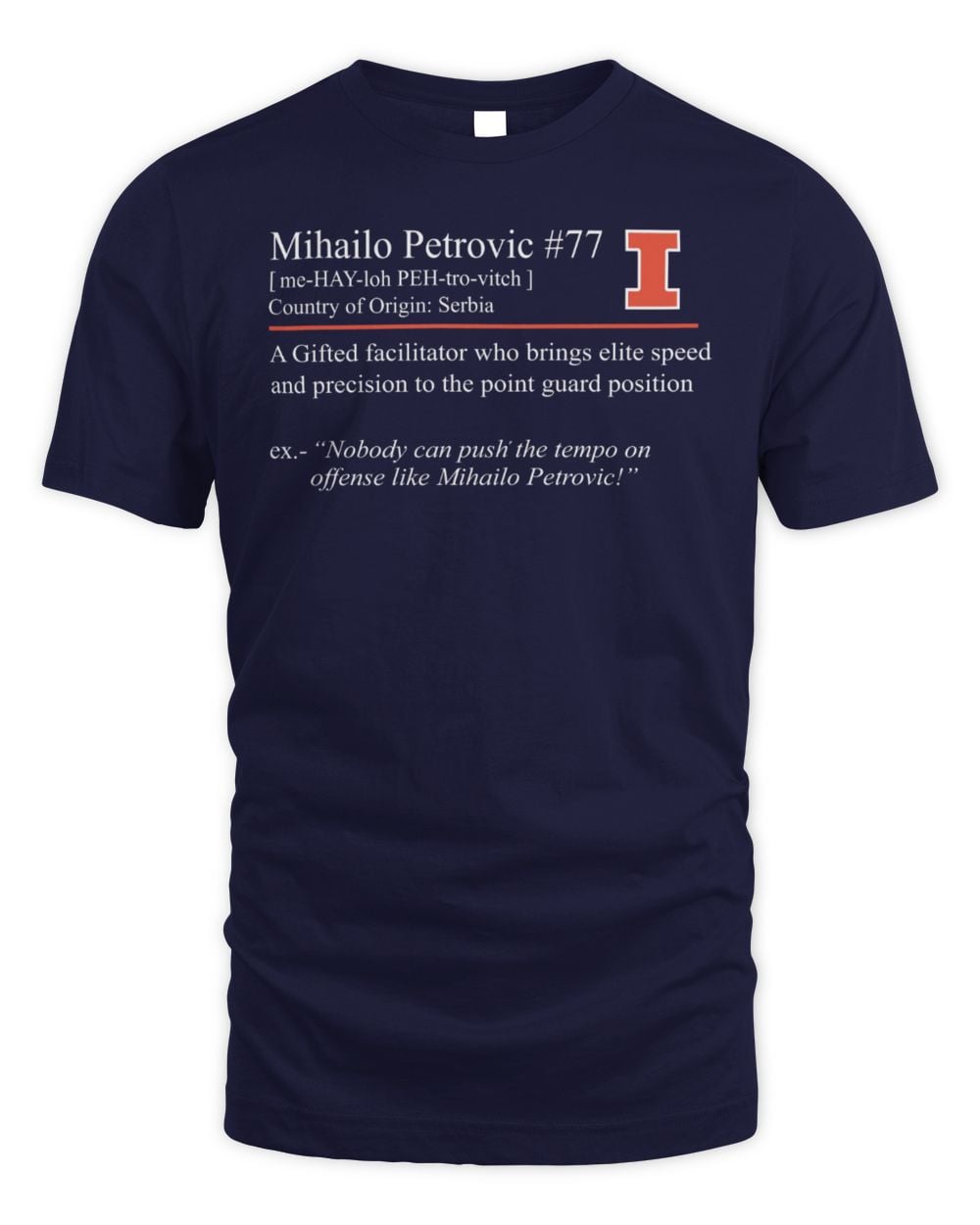 Mihailo Petrovic Illinois Navy Cheat Sheet Tee