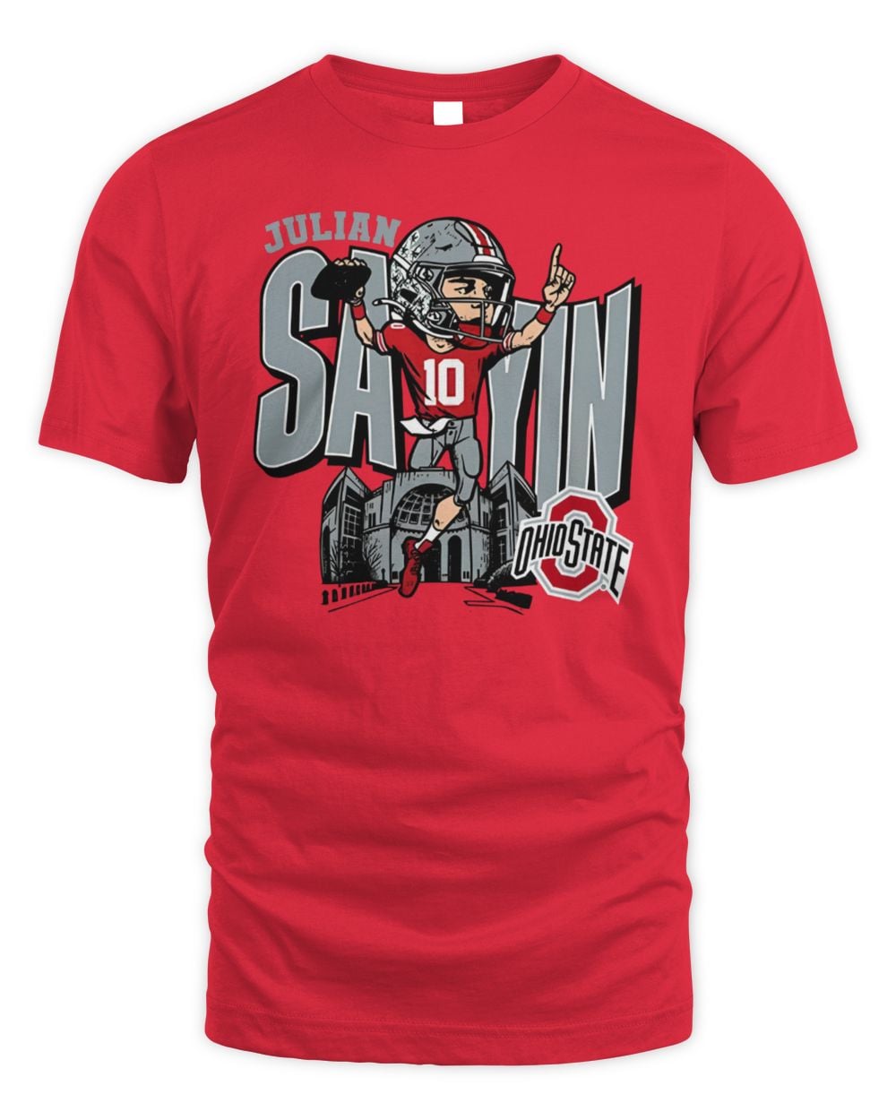 Julian Sayin Ohio State Buckeyes Red Football Bobblehead Caricature Short Sleeve Tee Shirt