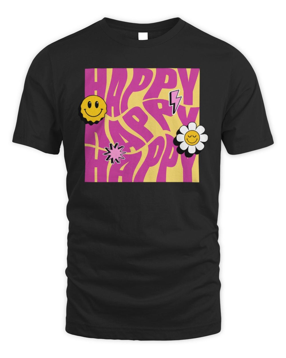 RevoltTee Shop Happy Happy T-Shirt Black