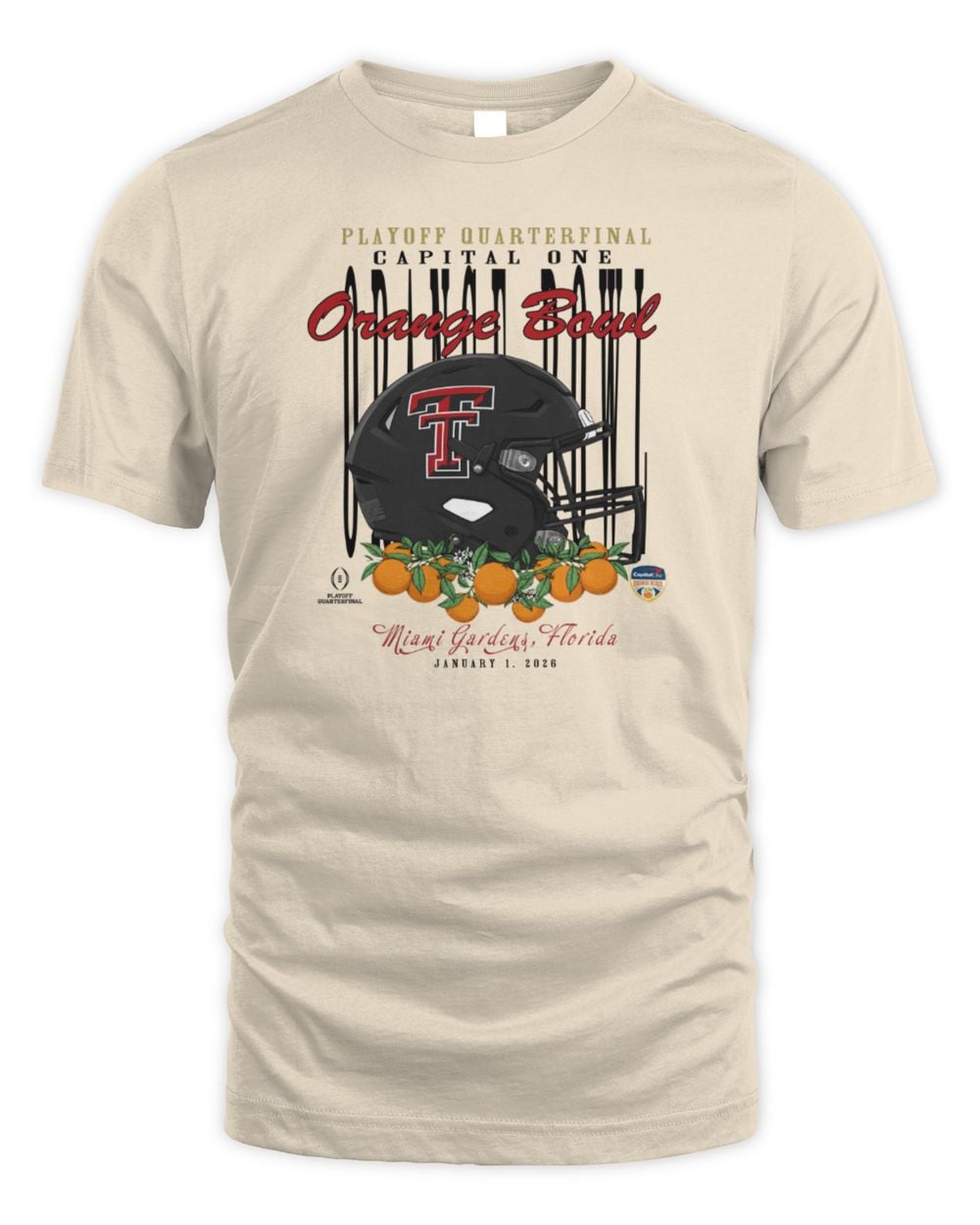 Texas Tech Red Raiders Mens Ivory 2026 Orange Bowl Official T Shirt