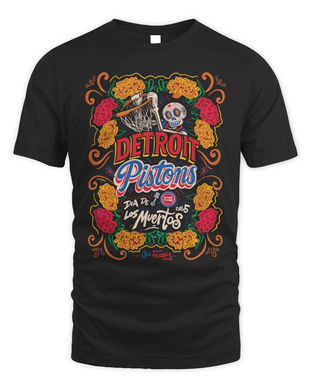 Detroit Pistons X SW Freddy Día De Los Muertos T-Shirt