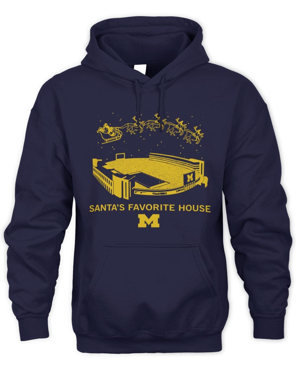 Michigan Wolverines Football Santa's Favorite House Navy Hoodie Sweatshirt