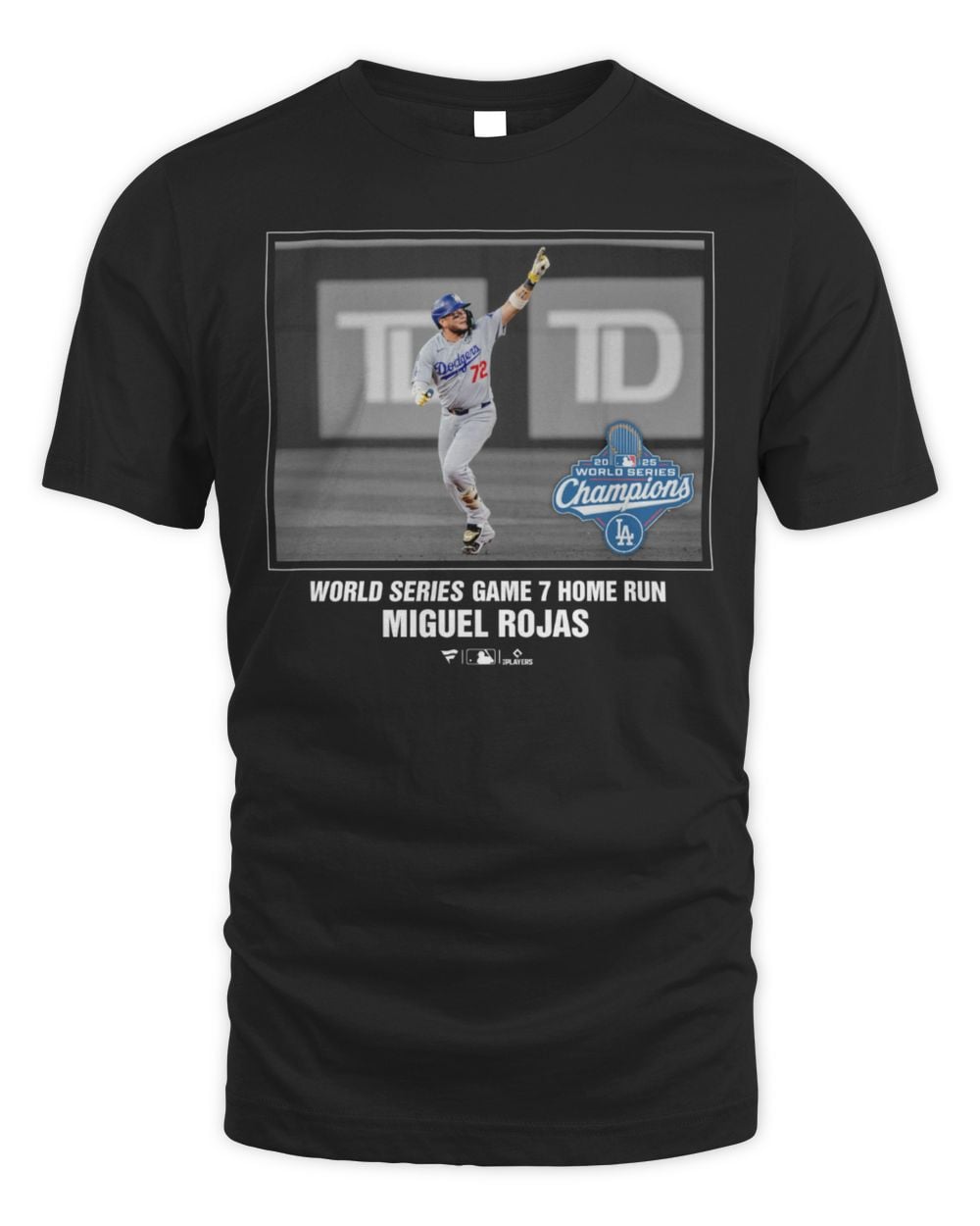 Men's Miguel Rojas Black Los Angeles Dodgers 2025 World Series Champions Moment T-Shirt
