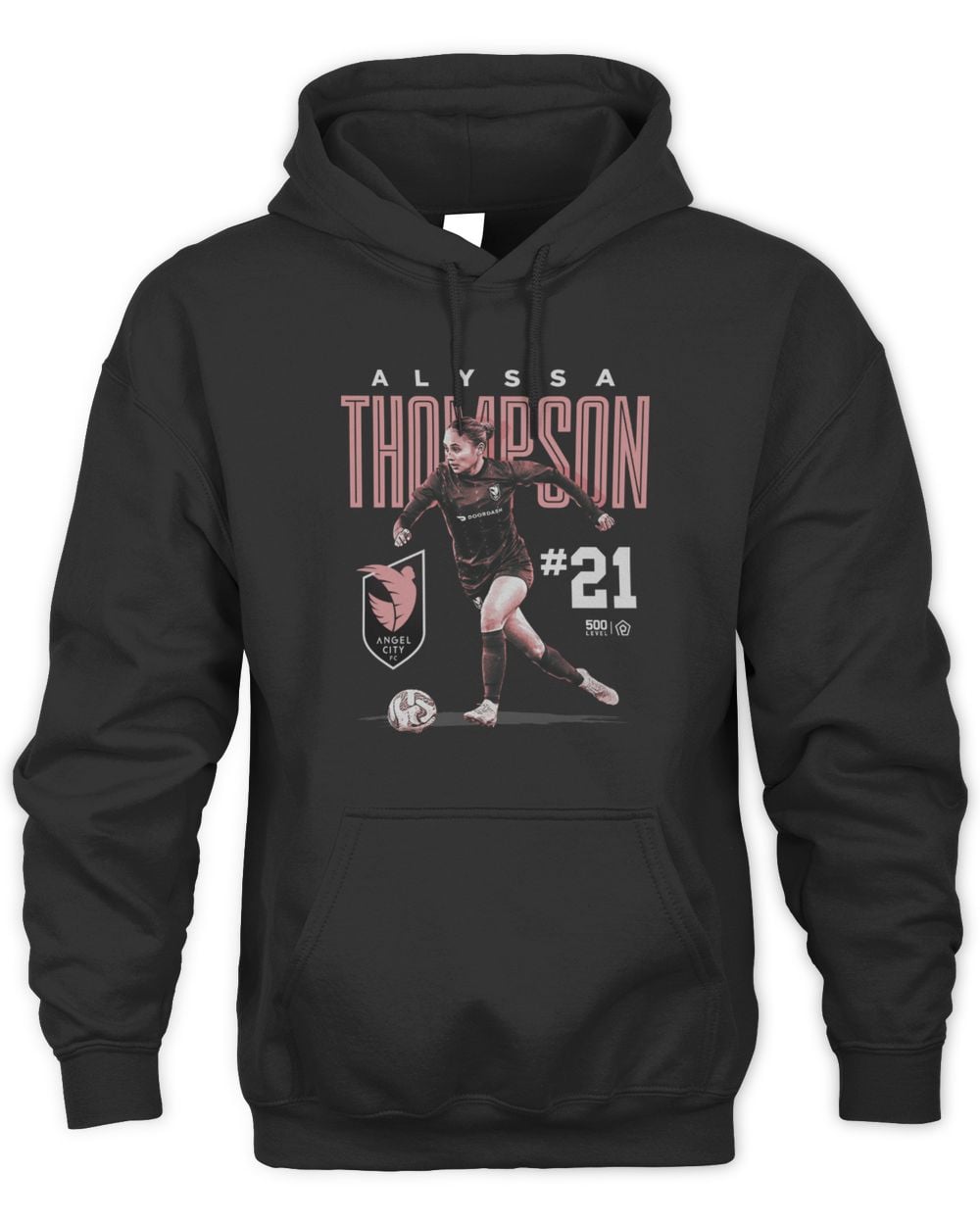 Men's 500 Level Alyssa Thompson Black Angel City FC Player Bitmap Graphic Hoodie Sweatshirt