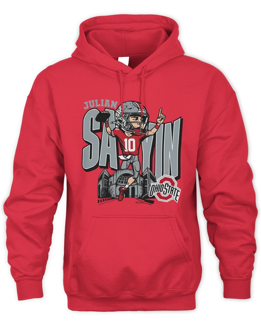 Julian Sayin Ohio State Buckeyes Red Football Bobblehead Caricature Hoodie Sweatshirt