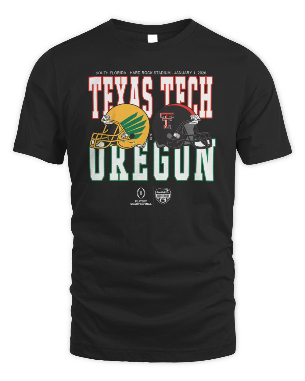 Capital One Orange Bowl 2026 Oregon vs Texas Tech Helmet Matchup Tshirt
