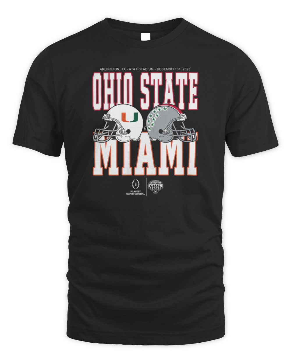 Cotton Bowl Classic 2025 Miami vs Ohio State Helmet Matchup Tshirt