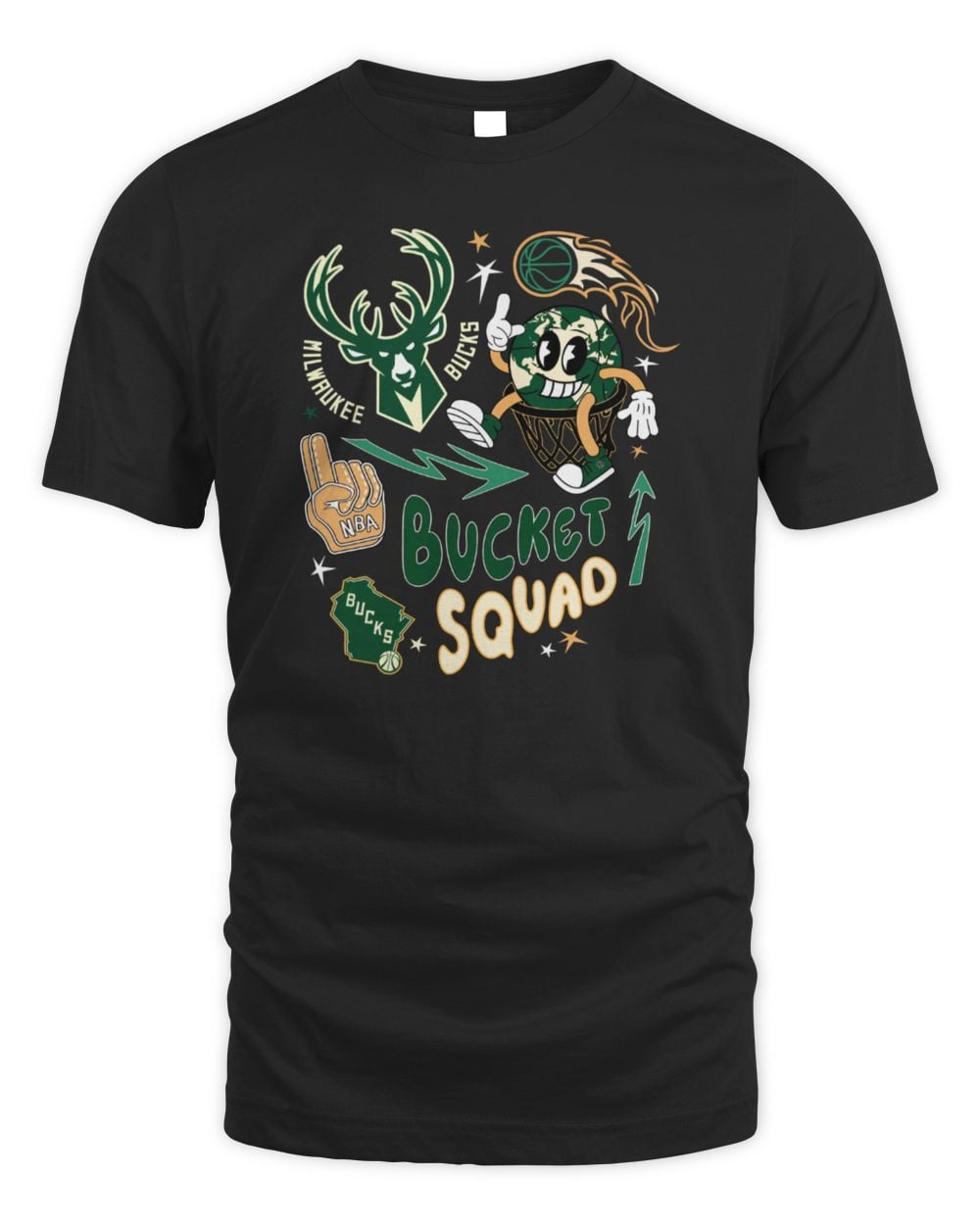 NBA X BKTSQD Milwaukee Bucks Buckie Black Tee