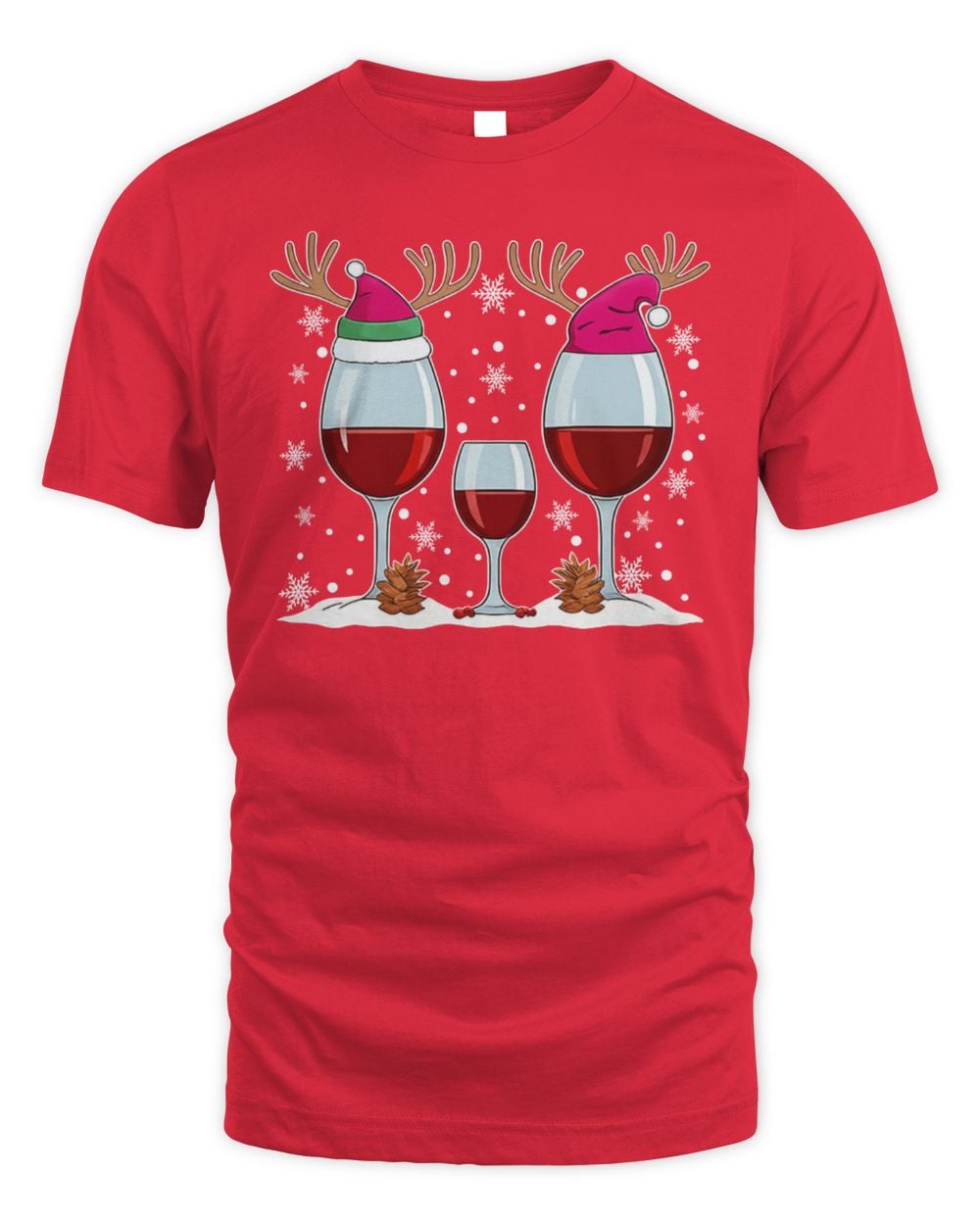 626b7f941834ad7d Christmas Wine Glasses Christmas T Shirt Red - Image 1