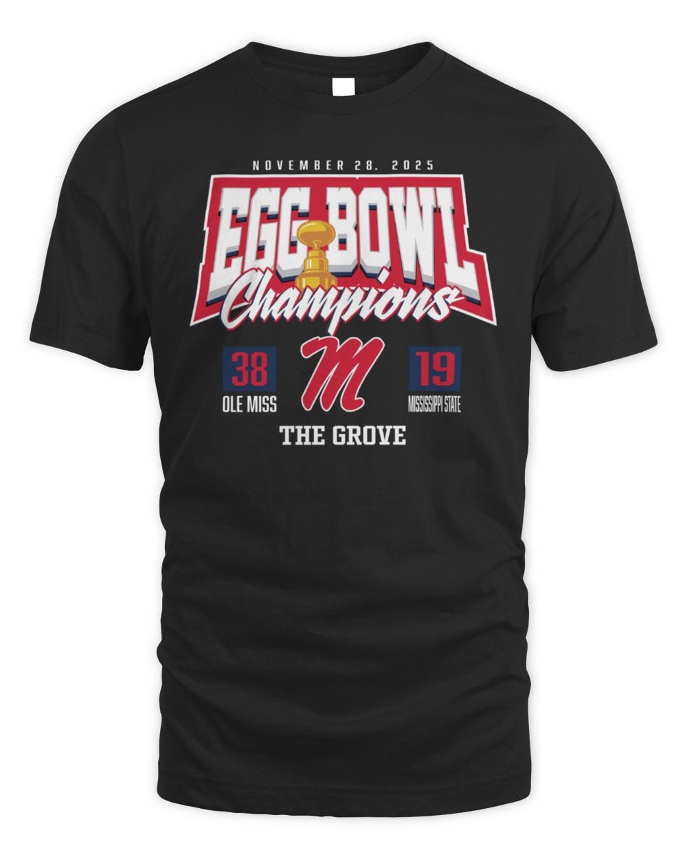 Men's Charcoal Ole Miss Rebels vs. Mississippi State Bulldogs 2025 Egg Bowl Champions Score T-Shirt