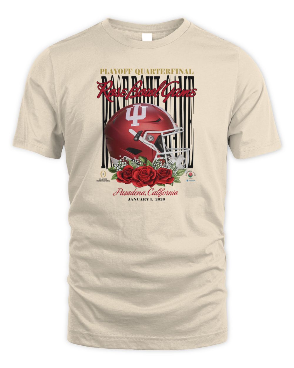 Indiana Hoosiers Ivory 2026 Rose Bowl Game Helmet Short Sleeve T Shirt