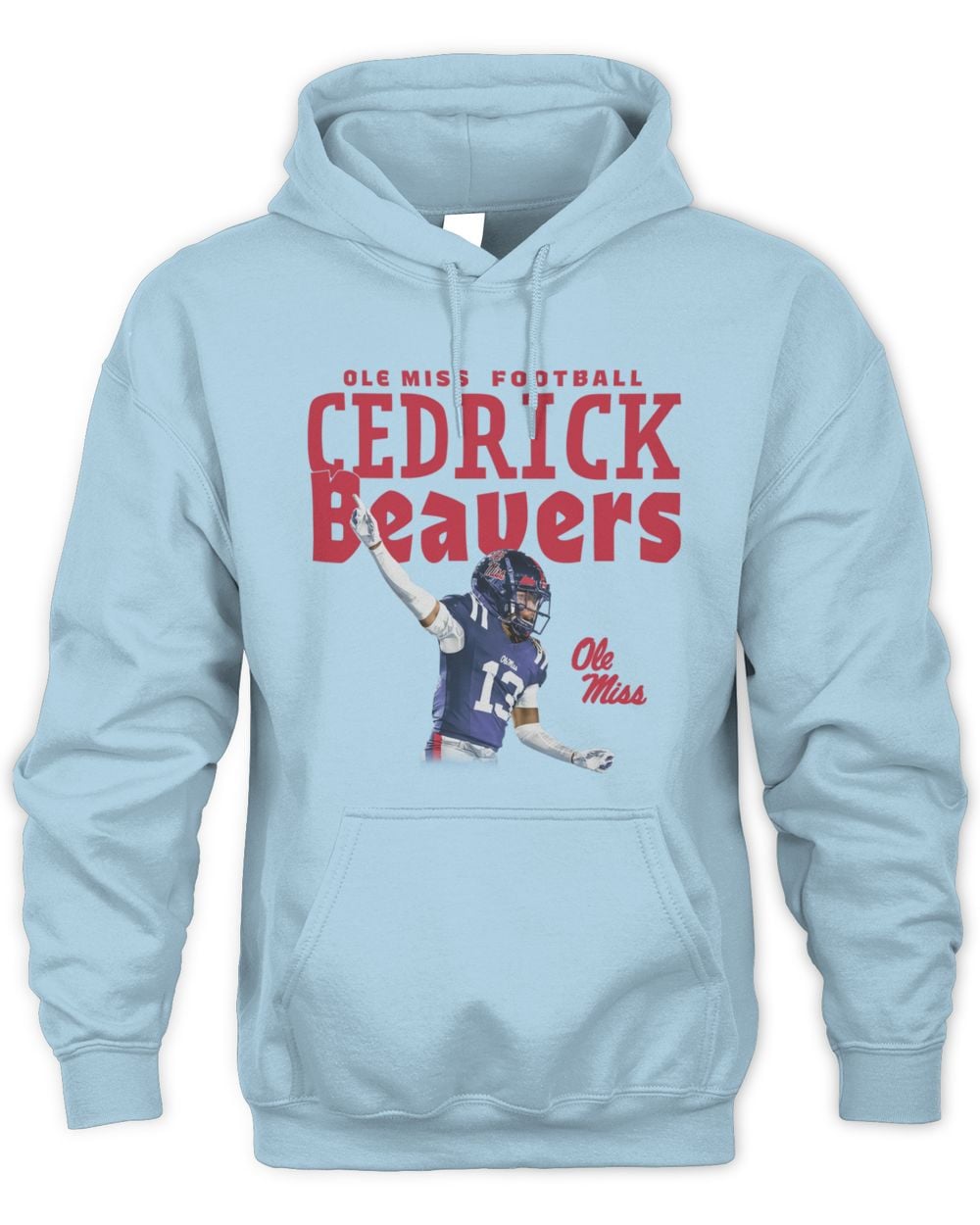 Cedrick Beaver Ole Miss Light Blue Illustrated Hoodie Sweatshirt