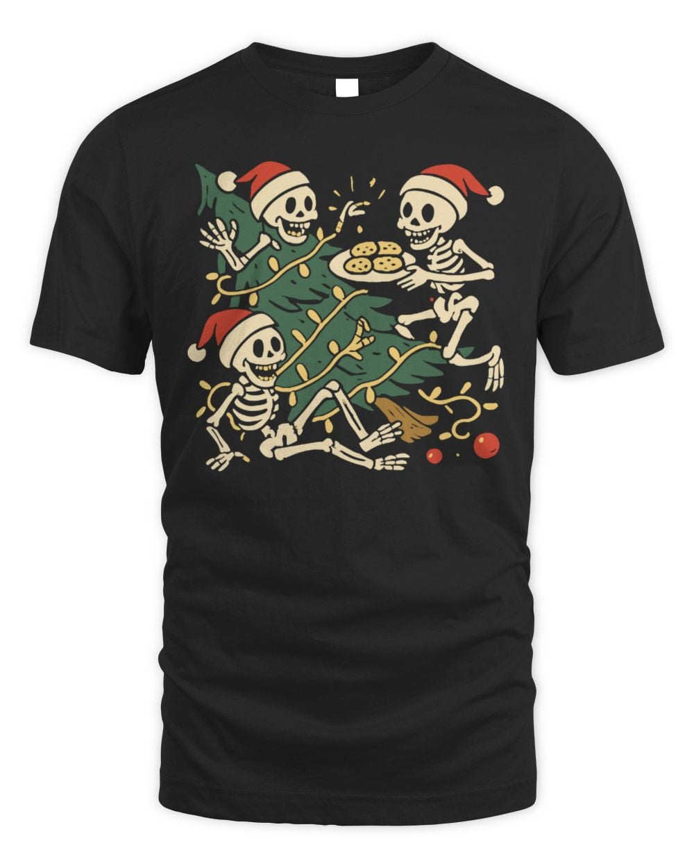 Skeleton Cookie Christmas Chaos Black T-Shirt