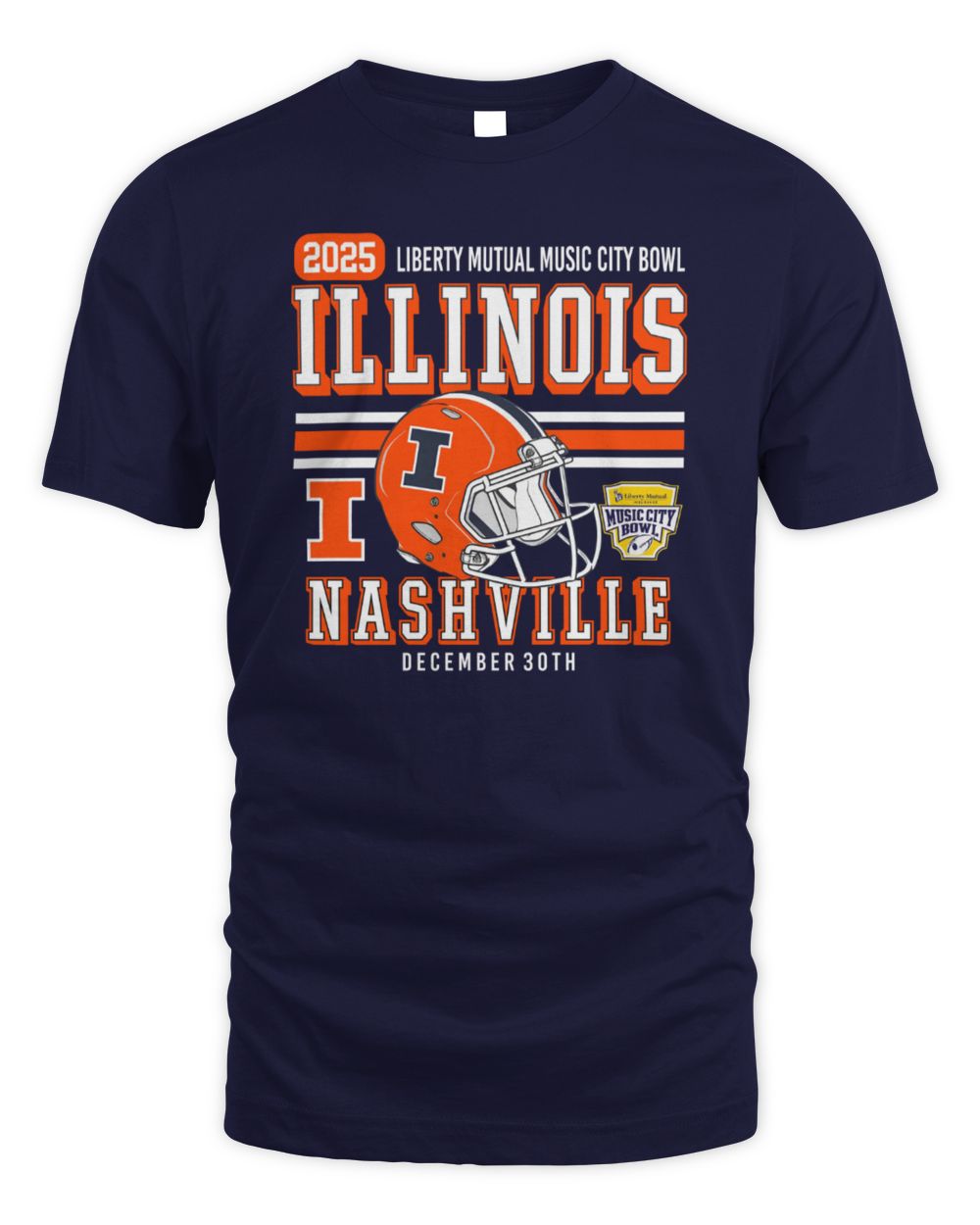 Illinois Football 2025 Music City Bowl Navy Tee Shirt