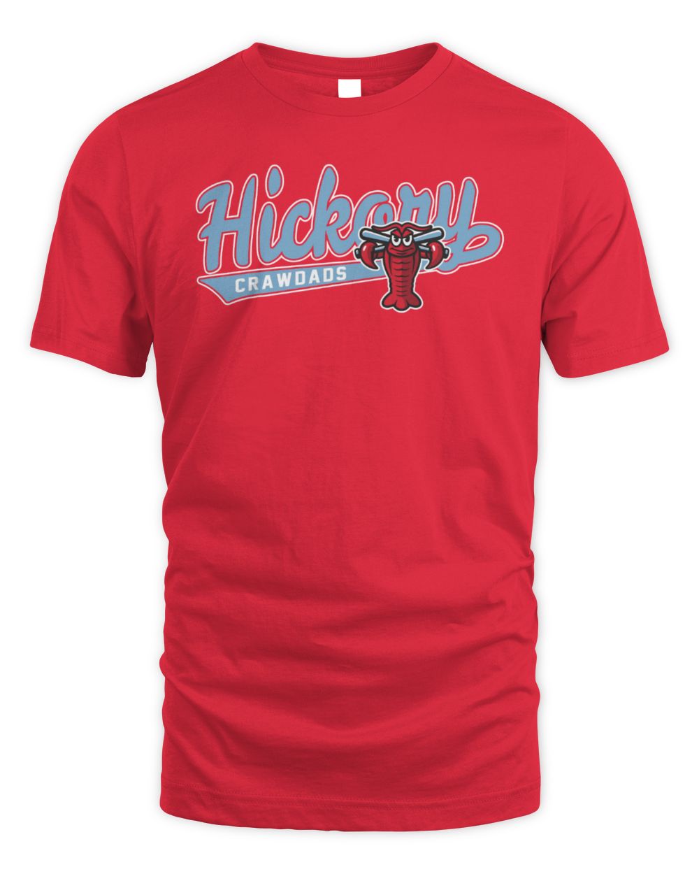 Hickory Crawdads Baseball Tail Red Ring Spun Tee