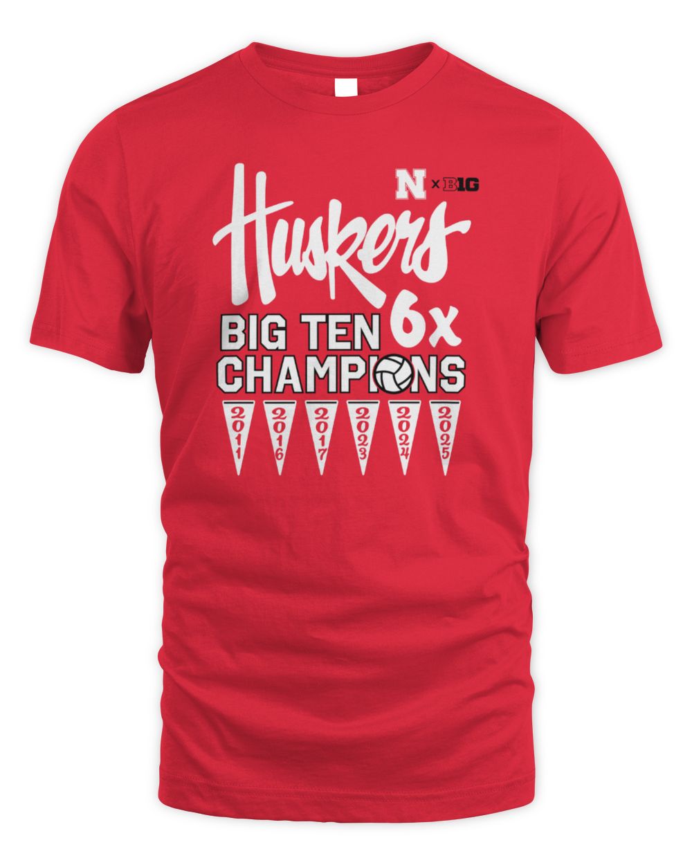 Nebraska Cornhuskers Red Summit Sportswear Big Ten 6x Volleyball Champions Short Sleeve T Shirt