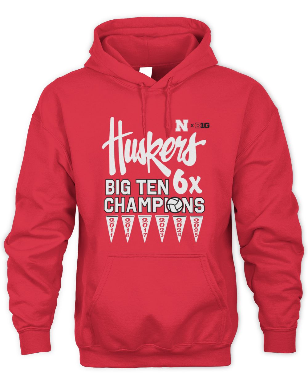 Nebraska Cornhuskers Red Summit Sportswear Big Ten 6x Volleyball Champions Hoodie Sweatshirt