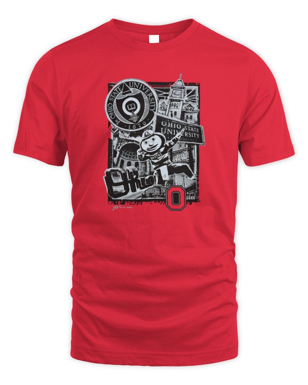 GV Art And Design Red OSU Landmark Collage T Shirts