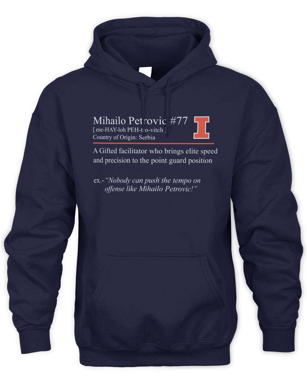 Mihailo Petrovic Illinois Navy Cheat Sheet Hoodie Sweatshirt