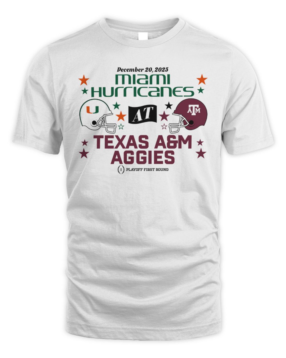 Texas A&M Aggies & Miami Hurricanes 2025 CFP First Round Matchup Tee Shirt