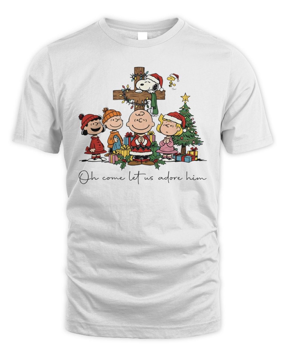The Peanuts Christmas Christian Oh Come Let Us Adore Him Shirt