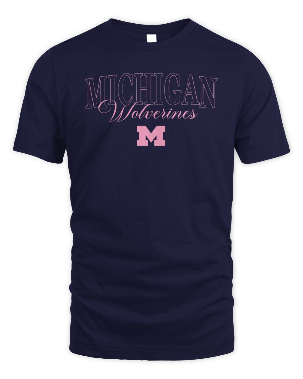 Michigan Pink Outline T-Shirt Navy