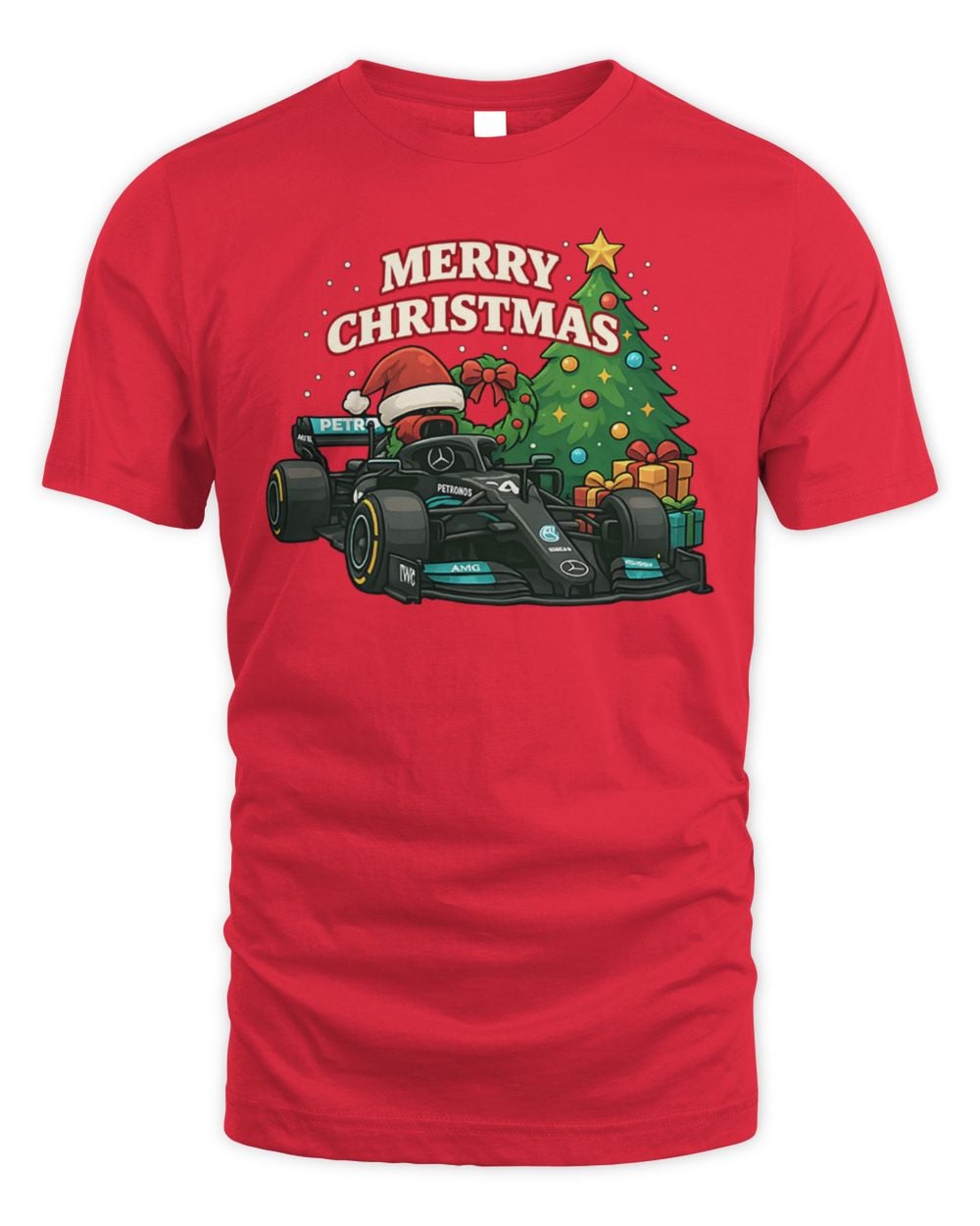 Spoofytees Mercedes F1 Christmas T Shirt Red