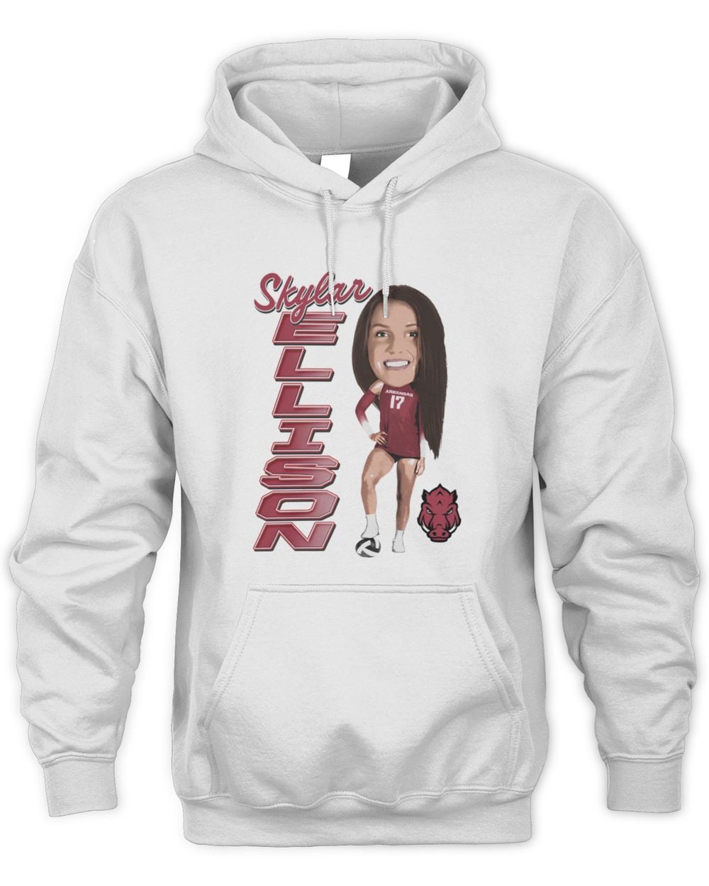 Skylar Ellison Arkansas White Caricature Hoodie Sweatshirt