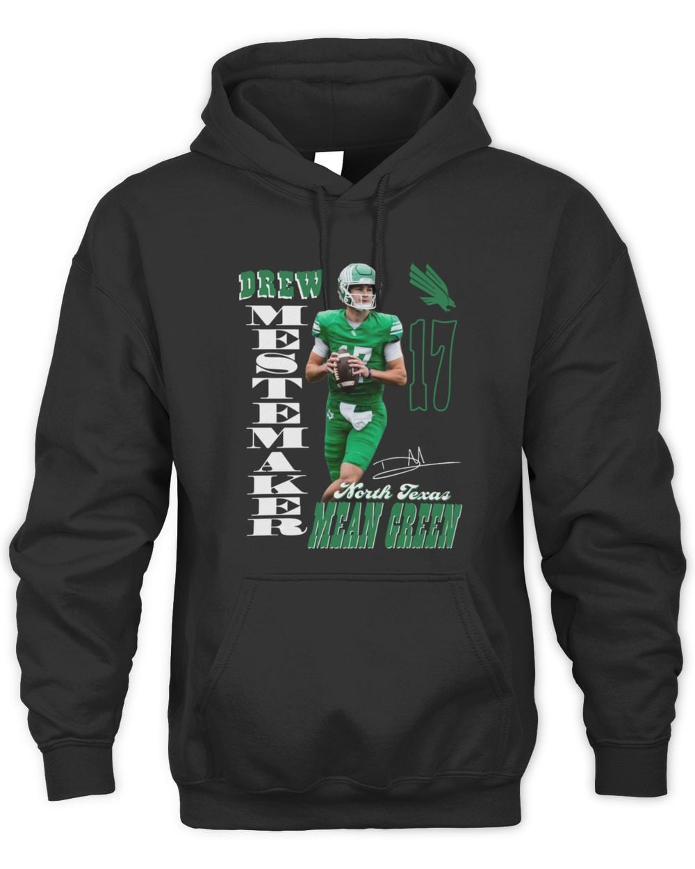 Drew Mestemaker North Texas Black Portrait Hoodie Sweatshirt